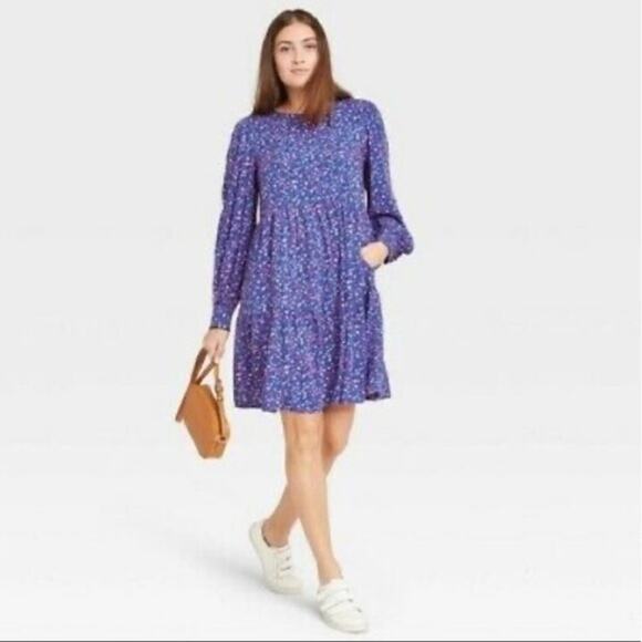 A New Day Geometric Print Tiered Babydoll Dress NWT prariecore S - Picture 1 of 3